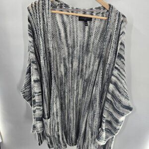 Lane Bryant Petite Gray Space Dye Striped Open Cardigan 26P/28P